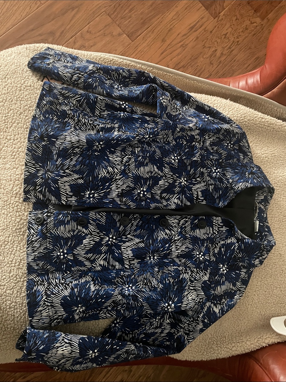 Laura Ashley Navy and White Floral-Print Blazer
